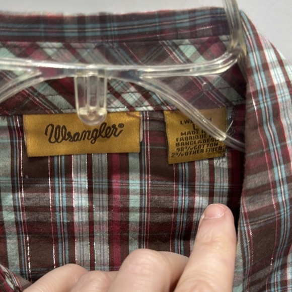 Wrangler Western Shirt Pearl Snap Button Closure Long Sleeve Plaid Multicolor L - Picture 5 of 7